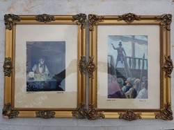 Moby Dick témára kettő festmény, paszpartus, keretben, üveg mögött