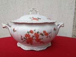 Zsolnay porcelán leveses tál szép virágos dekorral