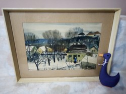 20215D1 Szalóky Sándor képcsarnokos akvarell festmény "Tél"