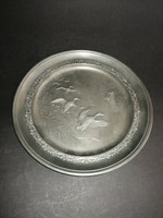 German hunter scene wild duck marked pewter wall bowl plate - ep