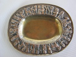 Hungarian applied arts bowl copper or bronze marked Tevan Margit 16x12 cm