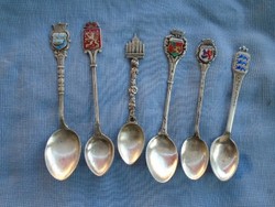 6 db ANTIK EZÜST  MOKKÁS VEGYES ZOMÁNC KANÁL DÍSZ VÁROS RITKASÁGOK  52 gramm