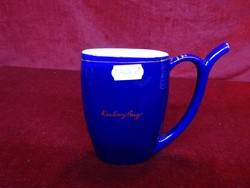Kobalt kék porcelán ivókúra pohár, Karlovy Vary felirattal. 12 cm magas. Vanneki!