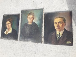 Egy ÁR!! 3 db antik olaj  vászon festmény portré antik festmény Szőke Győző  (1899 -1974 ) családról
