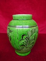 Zöld kerámia váza, 15 cm magas, nyomott mintás. Vanneki!