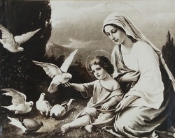 0Z259 Régi Mária gyermekével fekete-fehér kép