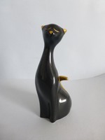 Hollóházi art deco aranyozott fekete macska