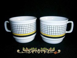 Régi kocka mintával festett, sárga csíkos Zsolnay porcelán bögre, csésze darabra