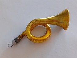 Régi karácsonyfadísz üveg arany trombita hangszer