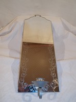 Fém - Nagy tükrös - kovácsoltvas gyertyatartó- 40 x 15 cm - bal alsó csücsökbe lencsényi foncsorhiba