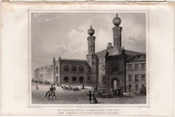 Az izraeliták temploma Pesten, acélmetszet 1860, Hunfalvy, Rohbock, eredeti, Budapest, Pest, 