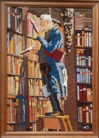 50x35cm-es gobelin, Carl Spitzweg, német festő leghíresebb műve, A könyvmoly részlete alapján