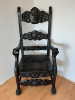 Antik dúsan faragott karosszék- íróasztal szék-  neoreneszánsz karosszék 1880 körül
