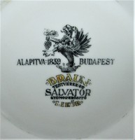 Antik Zsolnay reklám tányér ,Braun Testvérek RT -Salvator gyomor erősítő likőr 