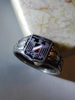 Világháborús német zománcos ezüst gyűrű, patrióta gyűrű, Patriotischer Fingerring 1914 -1916 Silber.