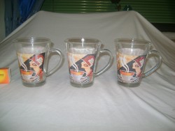 Retro coffee or tea cup with handle - three pieces together - cafe lady pattern
