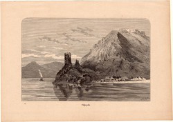 Visegrád, fametszet 1881, eredeti, 11x17 cm, Duna, folyó, folyam, Salamon - torony, vár
