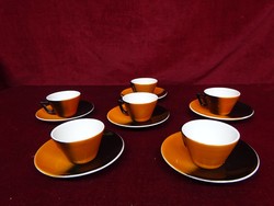 Gránit magyar porcelán antik kávéscsésze + alátét. Narancs/fekete színű. Vanneki!