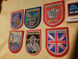 6 db felvarrható retró angol szuvenír címer: Anglia, London, Dover, Cambridge, Wales