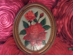 Rózsás festmény ovális keretben 