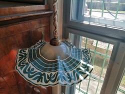 Különleges régi festett üveg búrás csillár, lámpa