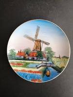 Kézzel festett holland tulipános szélmalmos porcelán fali tál tányér - EP