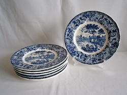 J_103 / 6 db Angol kék jelenetes porcelán süteményes / reggeliző tányér