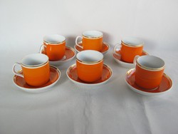 Hollóházi porcelán retro narancs színű kávéskészlet kávés csésze