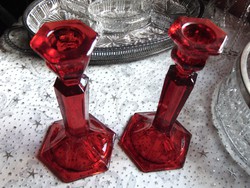 2 db piros üveg gyertyatartó 