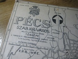 PÉCS Szabad Királyi Város  térkép  33 x 25 cm Készítette Erb  Imre 1936