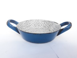 Régi kék zománcos bádog tálka - jelzett bonyhádi fém zománcozott tál, kis edény - ételfotózáshoz 
