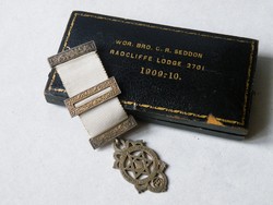 KK754 Antik szabadkőműves ezüst medál dobozban fémjelzett