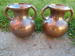 Pair of antique secis industrial artist juried gallery thick copper vases .....