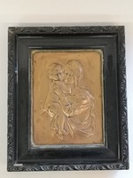 Mária a kis Jézussal kalapált vörösréz falikép keretben