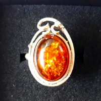 Natural amber ring in silver socket 53/16.9 mm