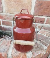 1 Liter brown enamel, enameled milk jug, jug, nostalgia piece, peasant decoration