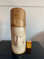 UTOLSÓ ÁR!! 3045g Valódi Elefántcsont agyar faragott afrikai fej szobor cca. 1880-ból Ritkaság!!