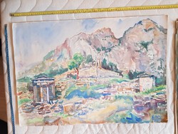 Ágota L.szignós, nagy akvarell festmény, 50x70 környékén