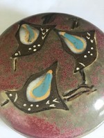 Kerámia bonbonier vagy ékszeres doboz kézzel festett madarakkal