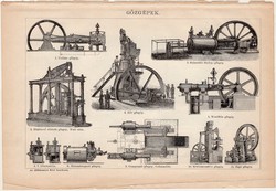 Gőzgépek és gőzkazánok, egyszínű nyomat 1892, magyar, Athenaeum, gőz, gőzgép, Woolf, Galloway, kazán