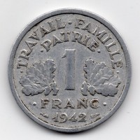 Franciaország Vichy kormány 1 francia Frank, 1942