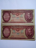 100 Forint  2 darab, a ritka 3-as változat ! 1960 - 1962 !!