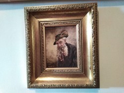 Pipázó idős férfi portré Tóth Tibor olaj vászon kerettel 32x28 cm 