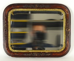 1A271 Antik fafaragásos biedermeier metszett tükör 26 x 32 cm