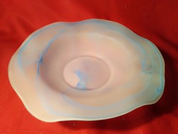 195 Fodros szélű fátyolosan festett opál üveg tál kínáló asztalközép 26x9 cm