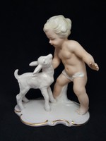Schaubach Kunst porcelán puttó báránnya, nipp, szobor, figura, hibátlan, jelzett, hagyatékból