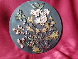 188 Virág mintás mázas kerámia falikép  JH szignóval 28 cm