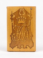 0Z542 Antik egyedi koronás intarziás gyufásdoboz KM monogrammal