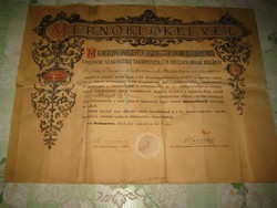 Mérnöki Oklevél  a Magyar Királyi József - Műegyetemről  1925.   60 x 45 cm