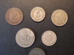 6 db szerb pénzérme 1884-1942, ezüsttel